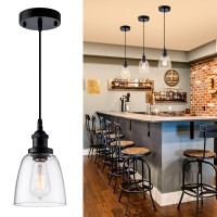 Impioio Pendant Light Over Island Hanging Lighting Industrial Clear Glass Adjustable Cord For Sink Kitchen Island Dining Room, Black, 1 Pack