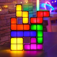 Aveki Tangram Stackable Night Light Led 7 Colors Tangram Diy 3D Interlocking Induction Desk Lamp Puzzle Magic Light Bedroom No