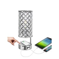 Touch Control Crystal Table Lamp, 3 Way Dimmable Wireless Charging Table Lamp, Usb Bedside Light With Crystal Shade, Modern Nightstand Lamps For Bedroom Living Room (Bulb Included) (Silver)