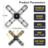 Pinsai Led Garage Light,Super Bright Screw In E26/E27 Ceiling Shop Work Lamp, 200W 20000 Lumen Deformable Basement Bulb Fixture With 8 Adjustable Panels, Lighting For Workshop, Attic