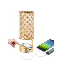 Touch Control Crystal Table Lamp, 3 Way Dimmable Wireless Charging Table Lamp, Usb Bedside Light With Crystal Shade, Modern Nightstand Lamps For Bedroom Living Room (Bulb Included) (Gold)