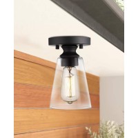 Hanass Cone Flush Mount Ceiling Light, 1-Light Black Ceiling Light Fixture, Farmhouse Light Fixture With Clear Glass Shade For Bedroom Hallway Dining Room Bathroom Corridor, Mx99987-1