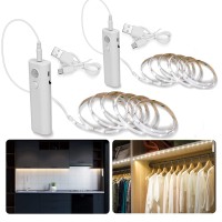 2Pack Rechargeable Led Strip Lights With Motion Sensor, Cool White Led Closet Light Motion Activated, Under Cabinet Strip Light