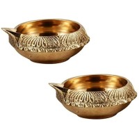 2Pc Brass Kuber Diya With Cotton Wick Puja Oil Lamp 2 Inches Home Decoration Joyti Set