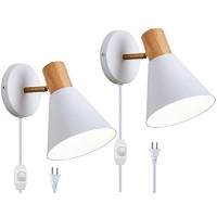 Plug In Wall Sconces Set Of 2 For Bedroom Living Room, White Dimmable Wall Sconce Light Plug In, Bedside Wall Lamps Adjustable Wall Light (1.8M Plug In Cord/No Hardwired)