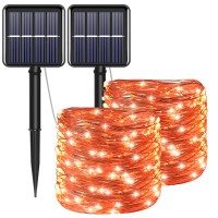 Yaozhou Solar Halloween Orange Copper String Lights Fall Thanksgiving Decor 2Pack Total 200 Led 8 Modes Outdoor Fall Lights Wat