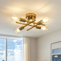 Zglaojtmodern Semi Flush Mount Ceiling Light Fixture,Golden Metal Chandelier,4-Lights Ceiling Lighting For Farmhouse Kitchen Living Room Dining Room Bedroom