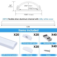 Muzata 20Pack 3.3Ft/1M Flexible Silver Led Channel With Milky White Led Cover Lens Bendable Aluminum Profile Housing Track For Strip Tape Light Anodized Curved Mount U106 1M Ww, Lb1