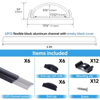 PACKING INCLUDEDThis 6 pack Ushape aluminum bendable LED channelsextrusionsprofiles come with 6pcs smoky transparent plastic cover 12pcs end caps 12pcs mounting clips 24pcs screws Each segment is 1M 33ft the total length is 6M the led channels can be cut 