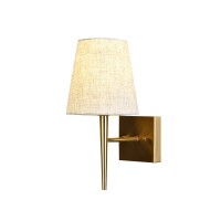 Efinehome Mid-Century Modern Wall Sconce With Beige Fabric Shade| 1-Light Antique Gold Indoor Wall Lamp Fixture| Hallway Bathroom Vanity Light Sconces Wall Lighting (1 Set Hardwire)