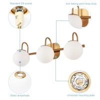 Zhuoer Modern Bathroom Vanity Light Fixtures 3 Lights Brushed Brass Frame And Milk White Glass Globe Shade Modern Wall Sconce Lighting Bath Vanity Lights Bar Over Mirror (Exclude G9 Bulb)