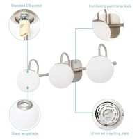 Zhuoer Brushed Nickel Bathroom Vanity Light Fixtures 3 Lights Milk White Glass Globe Shade Modern Wall Sconce Lighting Bath Vani