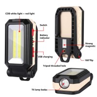 Led Work Light, Cob Rechargeable Magnetic Strong Light Work Light 15W 1200Lm, Hanging Buckle 3 Lighting Modes, Job Site Lighting For Car Repairing, Camping And Emergency