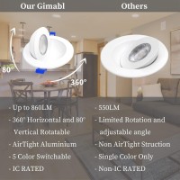 Rs 4Inch 5Cct Eyeball Gimbal Led Recessed Light, 9W, Up To 860Lm, Dimmable, Ic Rated, 2700K-3000K-3500K-4000K-5000K Switchable, Adjustable& Rotatable, Energy Star, Etl (4 Inch, 24 Pack White Trim)