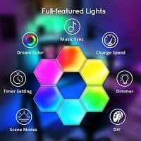 Lumoonosity Led Hexagon Lights - Dream Color Hexagon Led Light With Rf Remote - Music Sync Color Changing Hexagon Wall Lights - Rgb Hexagon Lights For Bedroom, Gaming Room - Cool Hexagon Wall Panels