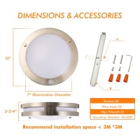 Cloudy Bay Indoor Outdoor Motion Sensor Flush Mount Porch Ceiling Light 10 Inch 5 Color 120V 20W 5Cct Selectable Brushed Nickel