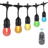 Hbn 48Ft Outdoor String Lights Rgbw-Remote Controlled Outside String Lights Multicolor, 15 Led S14 Bulbs Shatterproof & Dimmable, Ip65 Waterproof & Extendable, Remote Included, 80 Lumens-Patio/Caf?,Hbn Remote Controlled Outdoor Dimmable Patio Light Led Mu