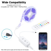 Rgb Led Strip Light Controller, With App, Music Sync And Ir Remote, With Unlimited Colors And Pin Modify Feature Compatible With 5V-24V All 4-Pin 10Mm Rgb Led Strip Via Bluetooth Connection