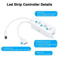 Rgb Led Strip Light Controller, With App, Music Sync And Ir Remote, With Unlimited Colors And Pin Modify Feature Compatible With 5V-24V All 4-Pin 10Mm Rgb Led Strip Via Bluetooth Connection