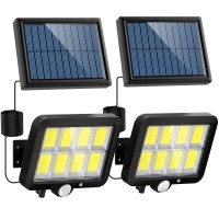 Solar Motion Sensor Light Outdoor, 320 Bright Cob Led, 16.4Ft Cable, 3 Working Mode, Adjustable Solar Panel, Wired Solar Powered Security Flood Lights For Indoor Use, Wall, Yard, Garage, Garden(2 Set)