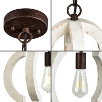 Wochos Farmhouse Orb Chandelier 1-Light Rustic Handmade Wood Chandelier Light Fixture For Dining Room, Kitchen, Living Rooms And Hallway, White, D 16.5