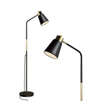 Floor Lamp, Industrial Floor Lamps For Living Rooms Rustic Farmhouse Reading Standing Floor Lamp Adjustable Metal Heads Indoor Task Lighting For Living Room Bedroom Office Home Dcor (Black)