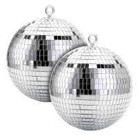 Suwimut 2 Pack Disco Light Mirror Ball, 8 Inches Cool And Fun Large Silver Hanging Disco Ball With Hanging Ring For Retro Party, Home Bands Decorations, New Years Celebration