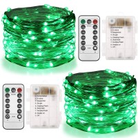 Twinkle Star 2 Set St Patricks Day Fairy Lights Battery Operated, 33Ft 100 Led String Lights Remote Control Timer Christmas String Lights 8 Modes For Garden Party Outdoor Indoor Decor, Green