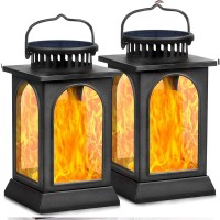 Tomcare Solar Lights Flickering Flame Upgraded Metal Solar Lantern Outdoor Hanging Decorative Lanterns Heavy Duty Solar Powered Waterproof Outdoor Lighting For Patio Garden Deck Yard, 2 Pack (Black)