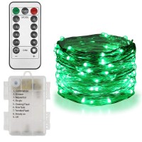 Twinkle Star St Patricks Day Fairy Lights Battery Operated, 33Ft 100 Led Waterproof Silver Wire Halloween Christmas String Light, Remote 8 Modes Indoor Outdoor Tree Wedding Party Decorations, Green