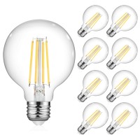 Ascher Vintage G25 Led Globe Light Bulbs, 60 Watt Equivalent, Daylight White 4000K, Non-Dimmable, G25 Glass Edison Style For Bathroom Makeup Mirror, Medium E26 Base, Pack Of 8