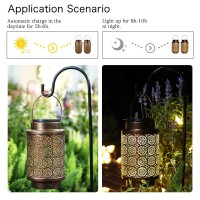 2 Pack Solar Lanterns Outdoor Waterproof Hanging Lanterns Large Size Solar Lights Retro Style Outdoor Garden Decorative Light Fo