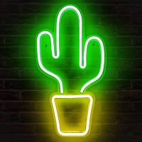 Lumoonosity Cactus Light Neon Signs - Big Cactus Neon Light For Bedroom - Led Neon Cactus Lights For Home Decor - Cactus Night Light With Switch - Yellow & Green Cactus Lamp Led Sign - 18.5 X 10-Inch