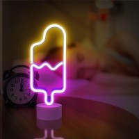 Lumoonosity Popsicle Neon Light - Popsicle Neon Sign For Bedroom, Desktop, Tabletop Decor - Battery/Usb Powered Popsicle Lights - Ice Cream Night Light Lamp With Stand- Pink & Warm White Led Signs