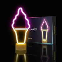 Lumoonosity Ice Cream Neon Sign - Ice Cream Neon Lights For Bedroom Decorations - Battery/Usb Powered Ice Cream Shaped Night Light With Stand - Ice Cream Led Signs - Pink & Yellow Ice Cream Cone Light