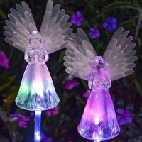 2 Pack Solar Powered Angel For Cemetery Decorations Garden Stake Light Multicolor Changing Led Waterproof Lawn Decorative Light