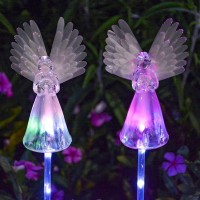 2 Pack Solar Powered Angel For Cemetery Decorations Garden Stake Light Multicolor Changing Led Waterproof Lawn Decorative Light