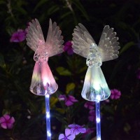 2 Pack Solar Powered Angel For Cemetery Decorations Garden Stake Light Multicolor Changing Led Waterproof Lawn Decorative Light