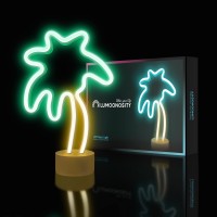 Lumoonosity Palm Tree Lights Neon Signs - Coconut Tree Neon Light For Bedroom, Desktop, Tabletop Decor - Battery/Usb Powered Led Palm Tree Light - Palm Tree Lamp With Stand- Green&Yellow Led Sign