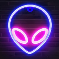 Lumoonosity Alien Neon Sign, Pink And Blue Alien Decorations Neon Lights With On/Off Switch, Cool Alien Light Neon Signs For Bedroom, Gaming Room, Aesthetic Hanging Alien Led Signs For Wall Decor