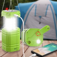 Electric Led Camping Lantern For Emergency, 3000 Large Capacity Solar Hand Crank Flashlight With 8H Play Time, Collapsible Survival Light, Usb Charger For Cellphone, Must-Have Light For Power Outage