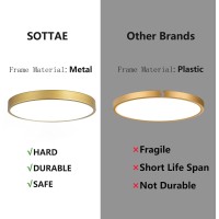 Sottae 12 Inch Brushed Gold Metal Flush Mount Led Ceiling Light,3000-5000K 20W Thin Round Ceiling Lamp,Modern Low Profile Ceiling Light Fixtures For Bedroom Living Room Kitchen Entryway Bathroom