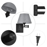 Pauwer Plug In Wall Sconce Set Of 2 Swing Arm Wall Lamp With Plug In Cord And Grey Fabric Shade Wall Light Fixtures For Hallway