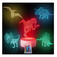 Dinosaur Night Light-5 Pattern 16-Color Changing With Remote Control. Dino Night Light, 3D Illusion Toy Lamp Nightlight, Gift For Boys, Girls Age 4 5 6+ Old. T-Rex Dinosaur 3D Night Lamp.