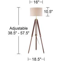 Surveyor Modern Tripod Floor Lamp Cherry Wood Beige Linen Drum Shade For Living Room Reading Bedroom Office Brown