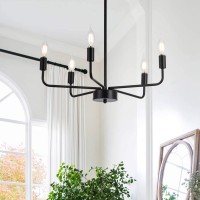 Shansrui Matte Black Chandelier Modern Farmhouse Candle Ceiling Light Contemporary 5 Lights Pendant Light Fixtures For Bedroom Living Room Kitchen Island Foyer E12 Bulb Base Ul Listed