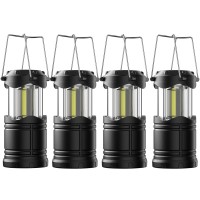 Lichamp 4 Pack Led Camping Lanterns, Battery Powered Camping Lights Cob Super Bright Collapsible Flashlight Portable Emergency Supplies Kit, Black