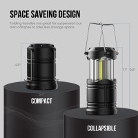 Lichamp 4 Pack Led Camping Lanterns, Battery Powered Camping Lights Cob Super Bright Collapsible Flashlight Portable Emergency Supplies Kit, Black