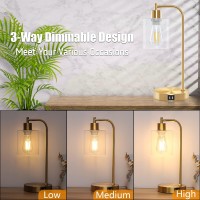 Lodstob Gold Industrial 3-Way Dimmable Table Lamps Set Of 2,Vintage Touch Control Brass Desk Lamps With 2 Usb Ports,Bedside Nightstand Lamps With Glass Shade For Reading,Living Room,Bulbs Included