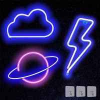 Werfeito 2 Pack Neon Signs, Planet And Cloud Led Neon Light Signs For Wall Decoration, Usb Or Battery Operated Led Neon Signs For Bedroom Kids Room Christmas Birthday Wedding Party Decoration